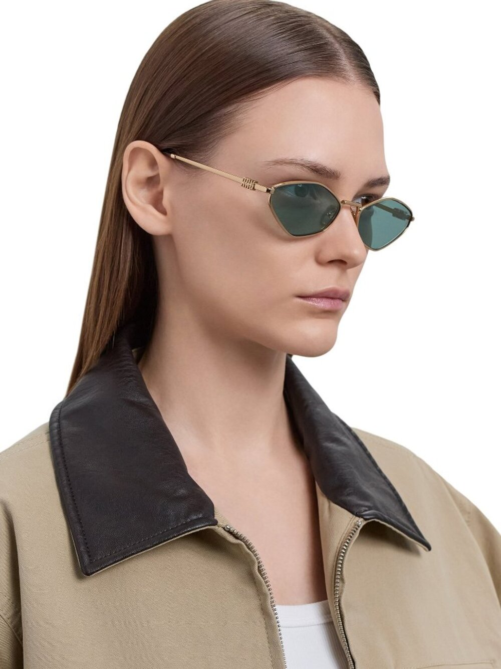 Miu Miu REGARD Women Sunglasses Gold Green Mirror Internal Silver MU56ZS 5AK04M